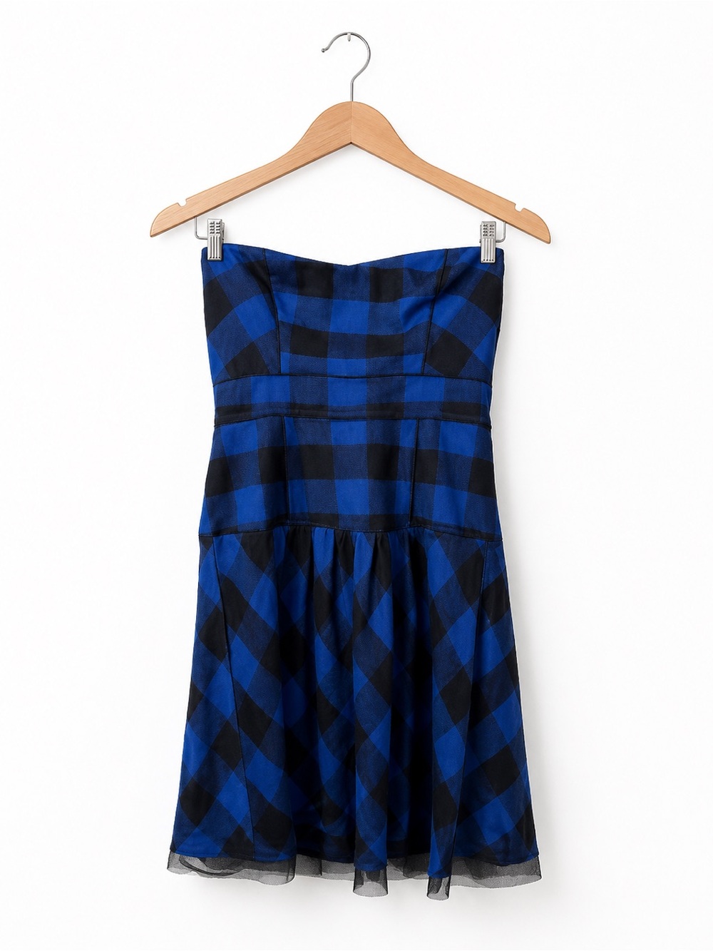 American Eagle Blue Black Plaid Strapless Dress NWT Size 2 Y2K Grunge Cabincore